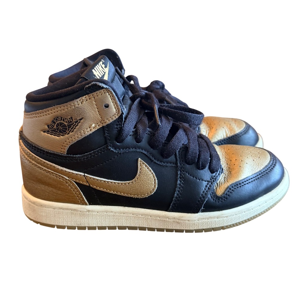 Jordan 1 Mid Metallic Gold Black White Kids Sneakers FD1412-071 Size 1.5Y